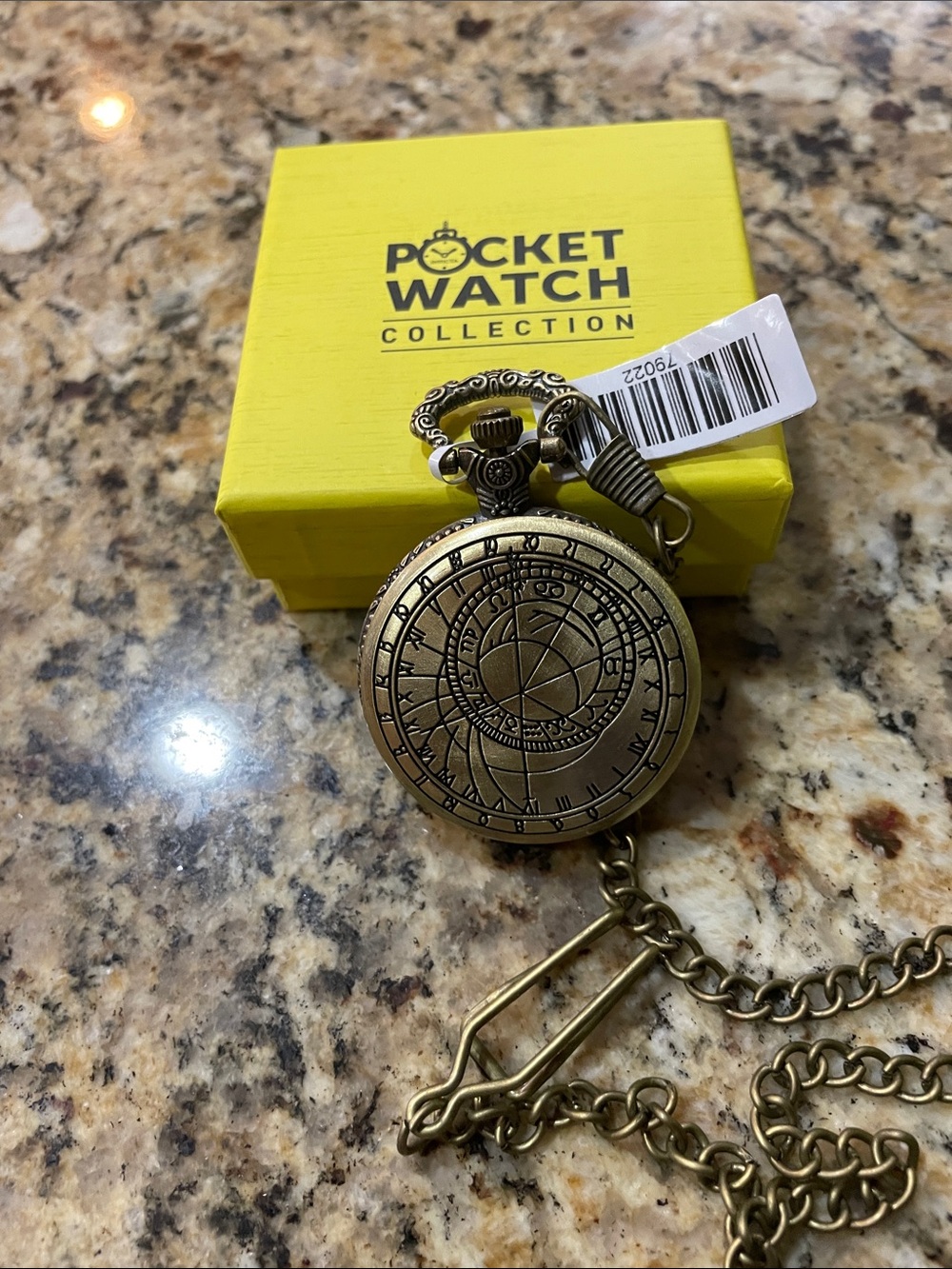 Invicta Brass-Tone Astrolabe and Zodiac Engraved Pocket Watch with Chain